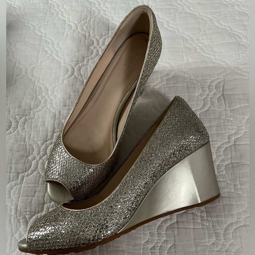 Cole Haan Elegant Silver Wedge Heels 8